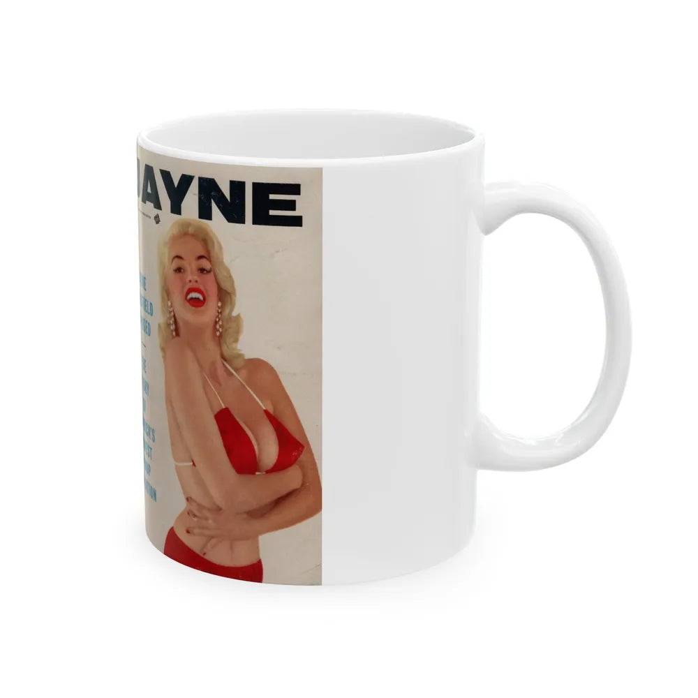 Jayne Mansfield #277 - JAYNE Pocket Magazine unfolded front & back cover with over 50 photos of her! (Vintage Female Icon) White Coffee Mug-Go Mug Yourself