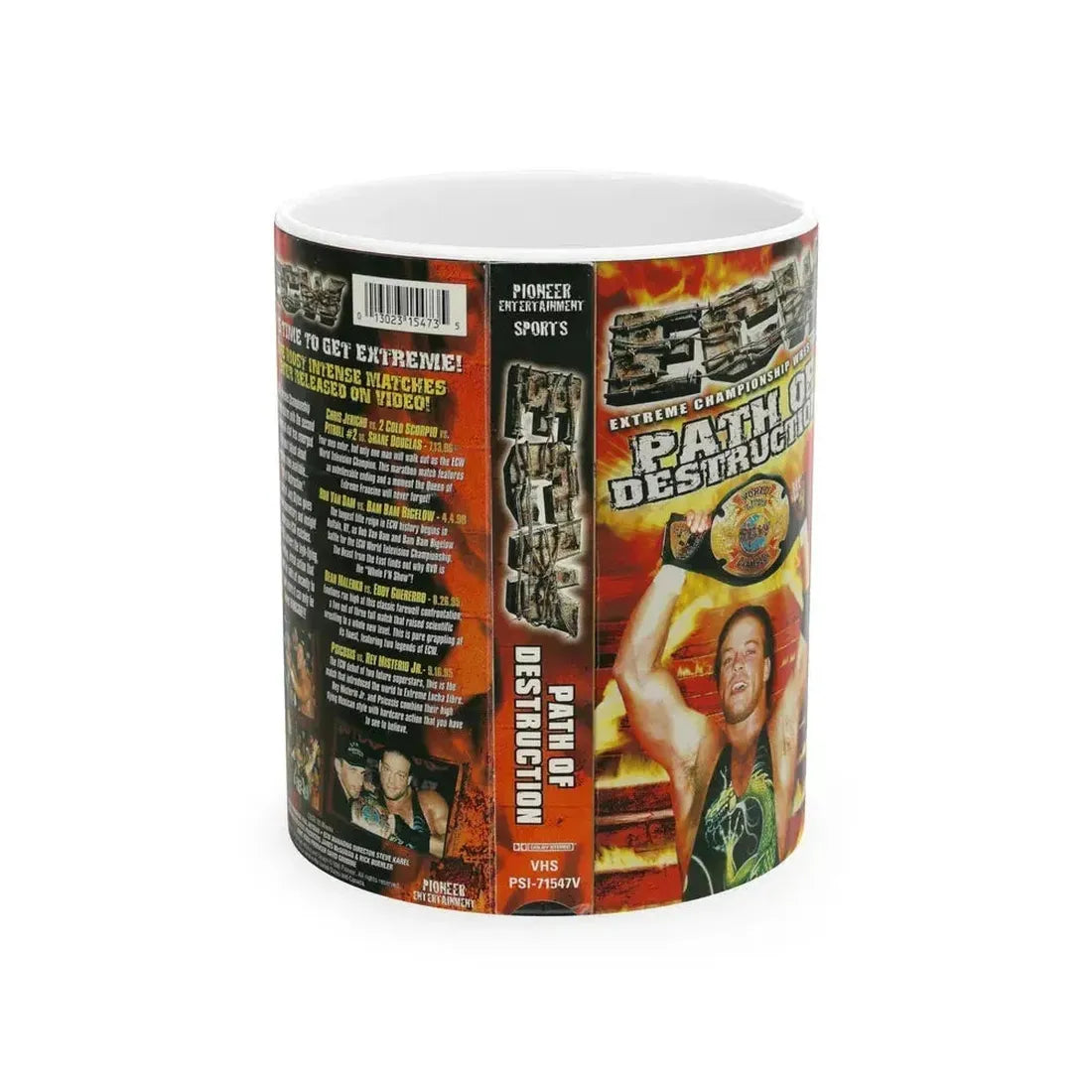 ECW PATH OF DESTRUCTION (VHS COVER) - White Coffee Mug 11oz - Go Mug Yourself