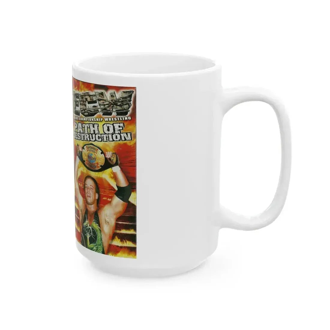 ECW PATH OF DESTRUCTION (VHS COVER) - White Coffee Mug - Go Mug Yourself