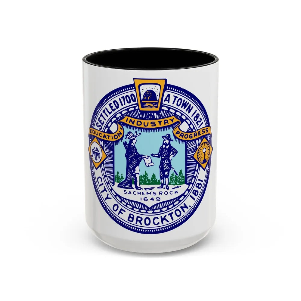 Seal of Brockton Massachusetts - Accent Coffee Mug-15oz-Black-Go Mug Yourself