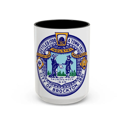 Seal of Brockton Massachusetts - Accent Coffee Mug-15oz-Black-Go Mug Yourself