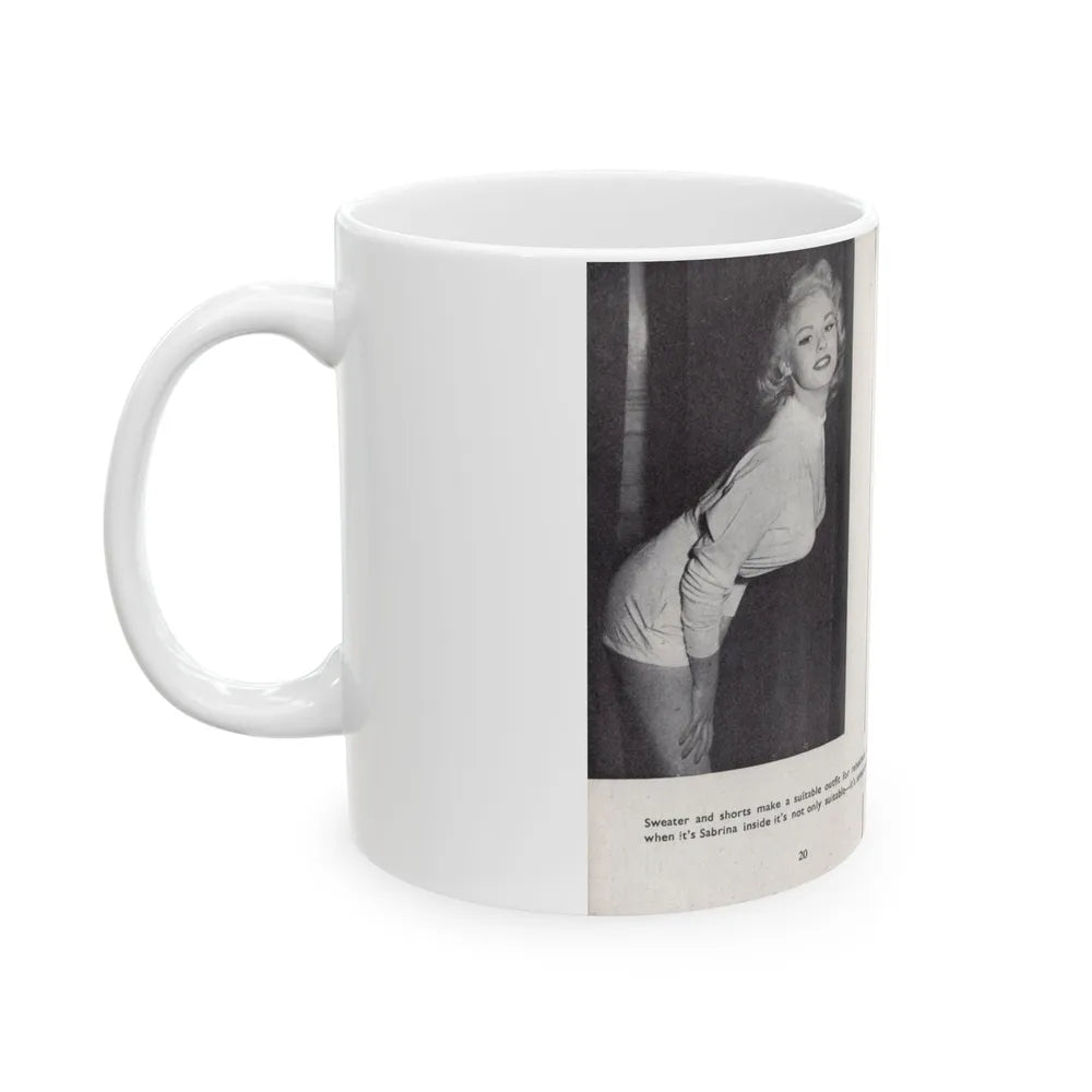 Norma Sykes #145 - 66 PHOTOGRAPHS OF Sabrina U.K. Pocket Mag. Pages 20 & 21 (Vintage Female Icon) White Coffee Mug-Go Mug Yourself