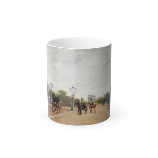 Edmond Grandjean (1844-1908) L'Avenue du Bois de Boulogne, Paris - Oil on Canvas 1889 - Color Changing Mug 11oz-11oz-Go Mug Yourself