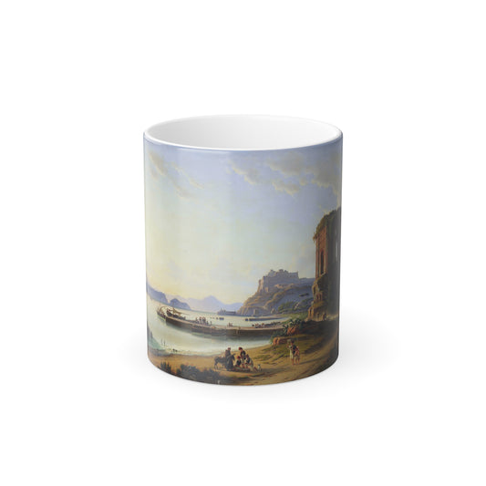 Edmund Hottenroth (1804-1889) View across the Golfo di Pozzuolo with the old harbour and castle - Oil on-0 - Color Changing Mug 11oz-11oz-Go Mug Yourself