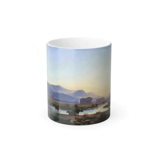 Edmund Hottenroth (1804-1889) View of the temples of Paestum in the evening light - Oil on Canvas 1854 - Color Changing Mug 11oz 11oz - Go Mug Yourself