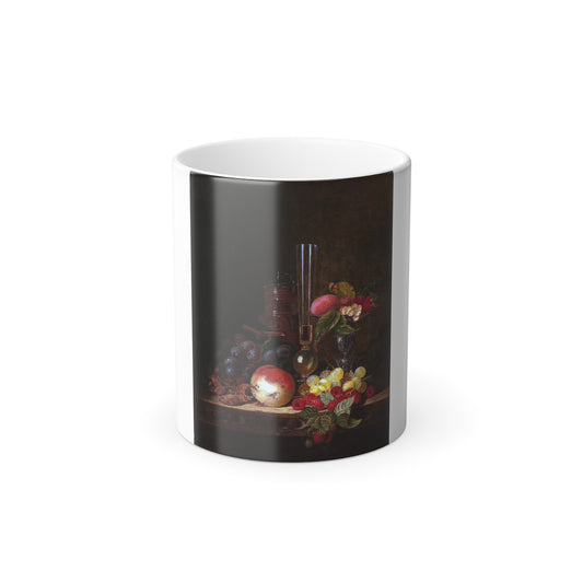 Edward Ladell (1821-1886) Still Life with Ceramic Jug, Wine Glass, and Tazza with Fruit - Oil on Canvas - Color Changing Mug 11oz-11oz-Go Mug Yourself