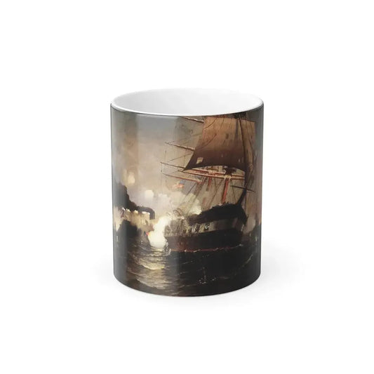 Edward Moran (1829-1901) Sinking of the Cumberland  by the Merrimack - Color Changing Mug 11oz 11oz - Go Mug Yourself