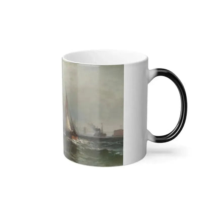 Edward Moran (1829-1901) Steamships and Sailing Boats in New York Harbor - Color Changing Mug 11oz - Go Mug Yourself