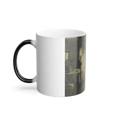 Edward Portielje (1861-1949) The Latest Gossip - Oil on canvas - Color Changing Mug 11oz - Go Mug Yourself