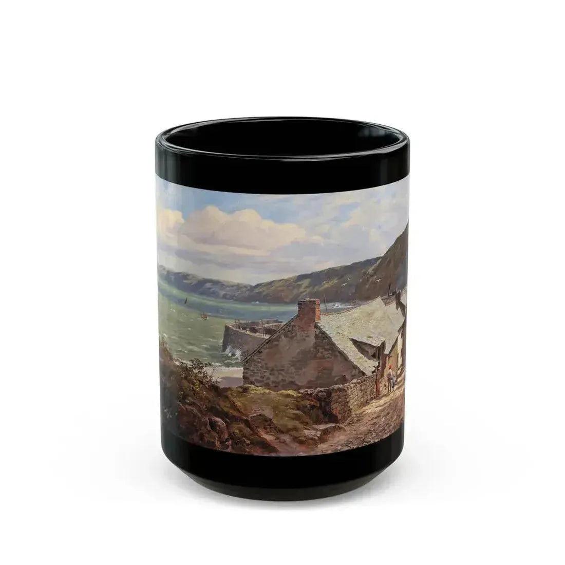 Edward Wilkins Waite (1854-1924) Clovelly - 1881 - Black Coffee Mug 15oz - Go Mug Yourself