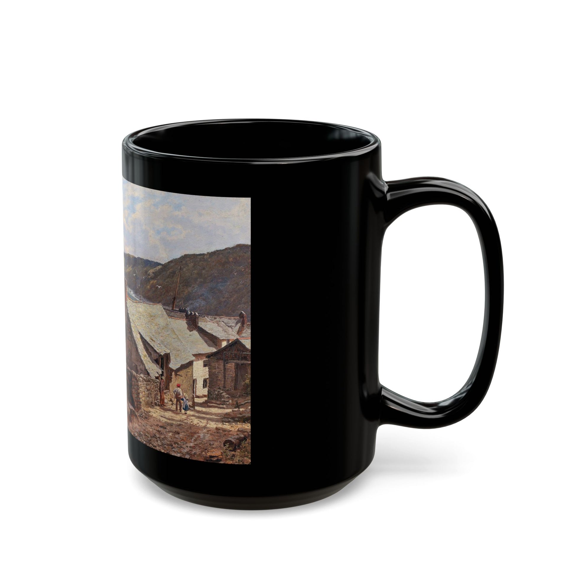 Edward Wilkins Waite (1854-1924) Clovelly - 1881 - Black Coffee Mug-Go Mug Yourself