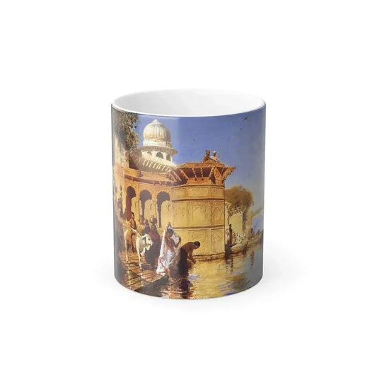 Edwin Lord Weeks (1849-1903) Along the Ghats, Mathura - Oil on canvas - Color Changing Mug 11oz 11oz - Go Mug Yourself