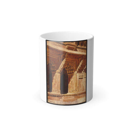 Edwin Lord Weeks (1849-1903) Curiously Wrought Red Sandstone Arches, Fort Agra, India - oil on canvas c-0 - Color Changing Mug 11oz-11oz-Go Mug Yourself