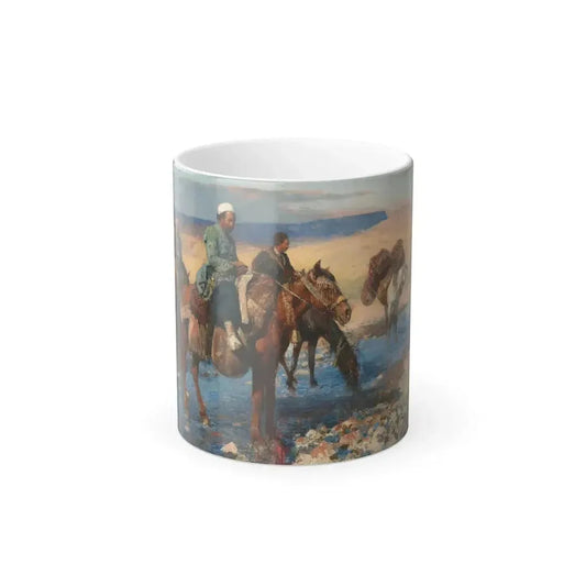 Edwin Lord Weeks (1849-1903) Horses at the Ford, Persia - Oil on Canvas - Color Changing Mug 11oz 11oz - Go Mug Yourself