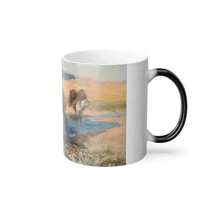 Edwin Lord Weeks (1849-1903) Horses at the Ford, Persia - Oil on Canvas - Color Changing Mug 11oz - Go Mug Yourself