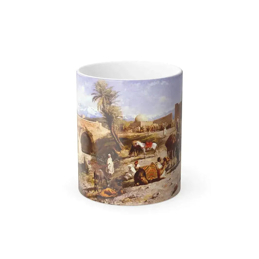 Edwin Lord Weeks (1849-1903) The Arrival Of A Caravan Outside Marakesh, The Mountains Of Atlas In The Di-0 - Color Changing Mug 11oz 11oz - Go Mug Yourself