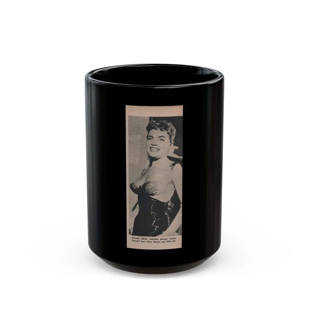 Terry Moore #597 - Picture Digest Mag. Dec. '56 - 1 B&W Photo (Vintage Female Icon) Black Coffee Mug-15oz-Go Mug Yourself