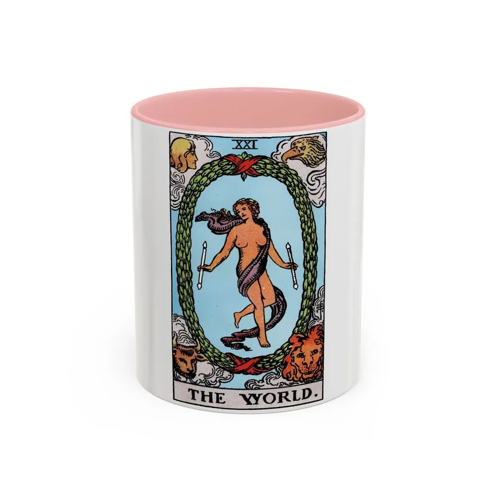 The World (Tarot Card) Accent Coffee Mug-11oz-Pink-Go Mug Yourself