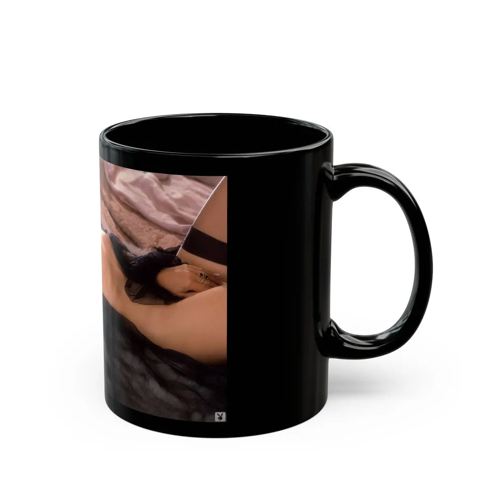 Terry Moore #409 - Unreleased Aug. '84 Playboy Photo from shoot topless black see through in lingerie (Vintage Female Icon) Black Coffee Mug-Go Mug Yourself