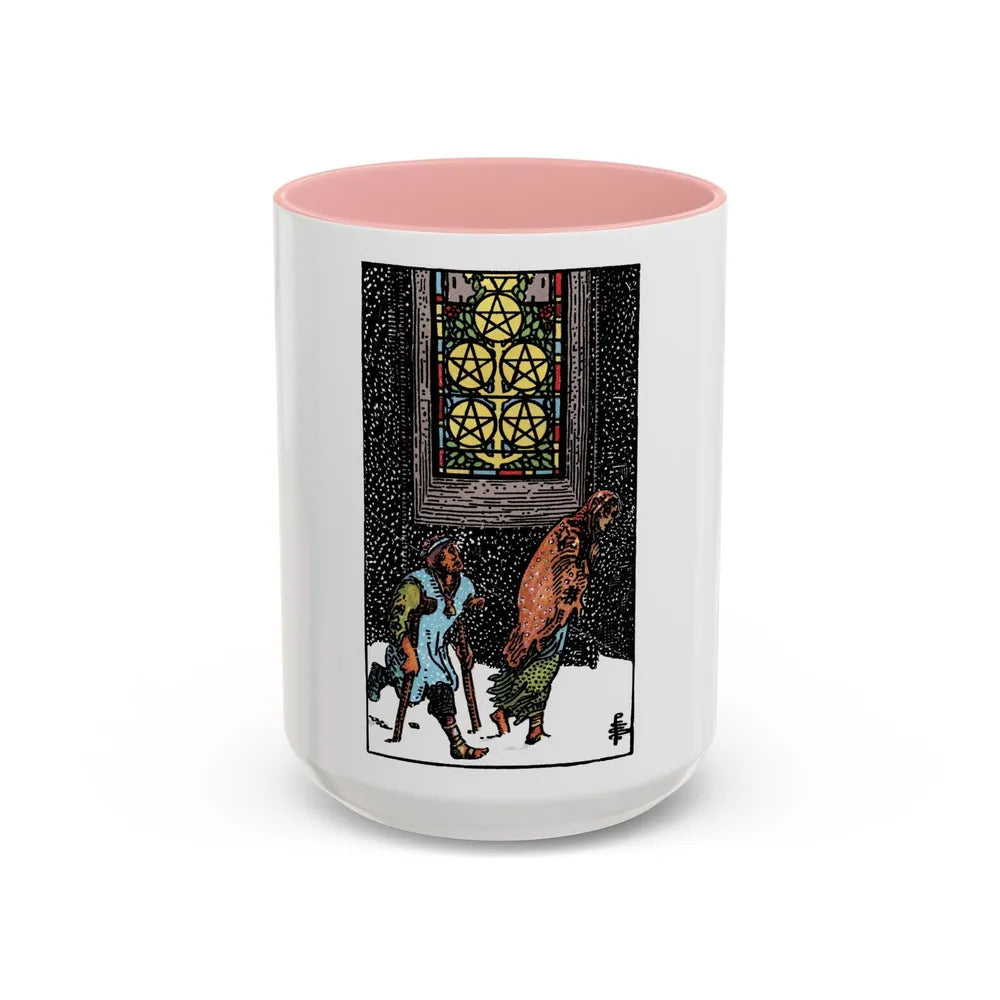 The 5 of Pentacles (Tarot Card) Accent Coffee Mug-15oz-Pink-Go Mug Yourself