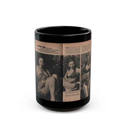 Jeanne Carmen #131 - Pages 1 & 2 of 2 with, 3 B&W Photos from TAB Digest Mag. Sept. '54 (Vintage Female Icon) Black Coffee Mug-15oz-Go Mug Yourself