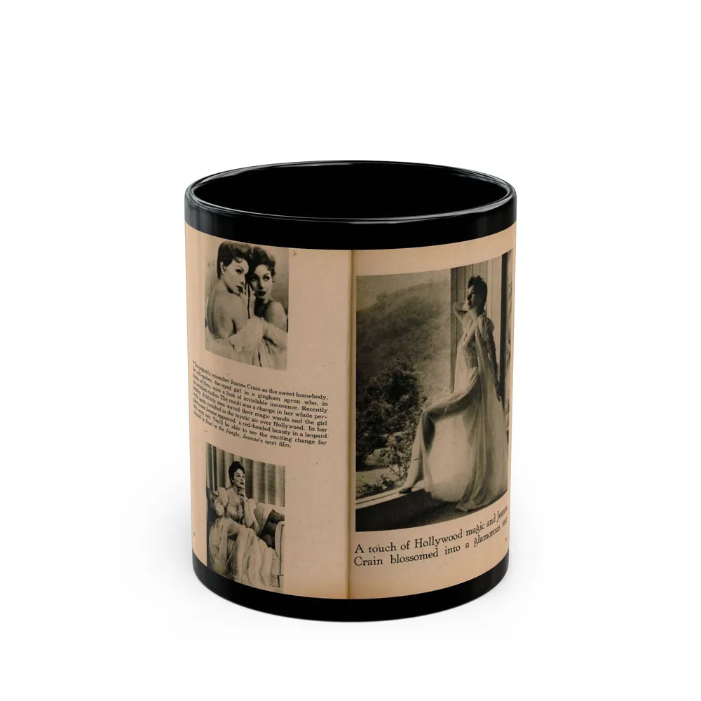 Jeanne Crain #103 - Pages 3 & 4 of 7 with, 3 B&W Photos, Captions & Article from Sensation Digest Mag. '54 (Vintage Female Icon) Black Coffee Mug-11oz-Go Mug Yourself