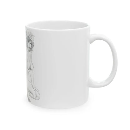 Linda Blair #171 - Nude Pencil Drawing (Vintage Female Icon) White Coffee Mug-Go Mug Yourself