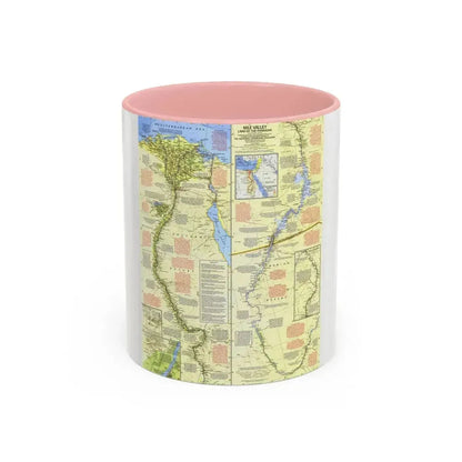 Egypt - Nile Valley, Land of the Pharaohs (1965) (Map) Accent Coffee Mug 11oz Pink - Go Mug Yourself