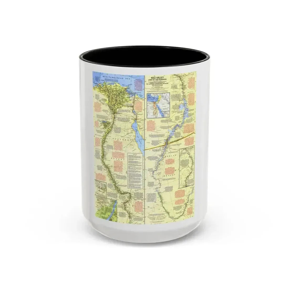 Egypt - Nile Valley, Land of the Pharaohs (1965) (Map) Accent Coffee Mug 15oz Black - Go Mug Yourself