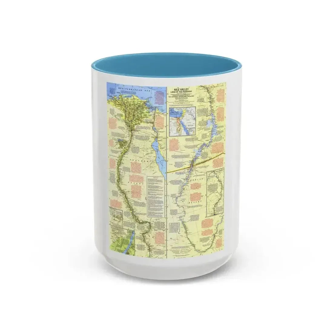 Egypt - Nile Valley, Land of the Pharaohs (1965) (Map) Accent Coffee Mug 15oz Light Blue - Go Mug Yourself