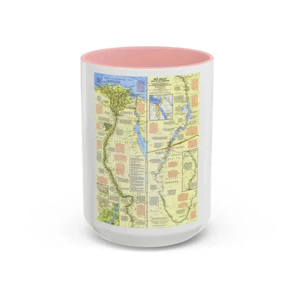 Egypt - Nile Valley, Land of the Pharaohs (1965) (Map) Accent Coffee Mug 15oz Pink - Go Mug Yourself