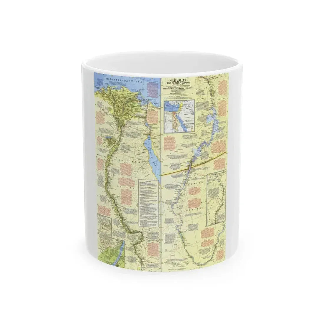 Egypt - Nile Valley, Land of the Pharaohs (1965) (Map) White Coffee Mug 11oz - Go Mug Yourself