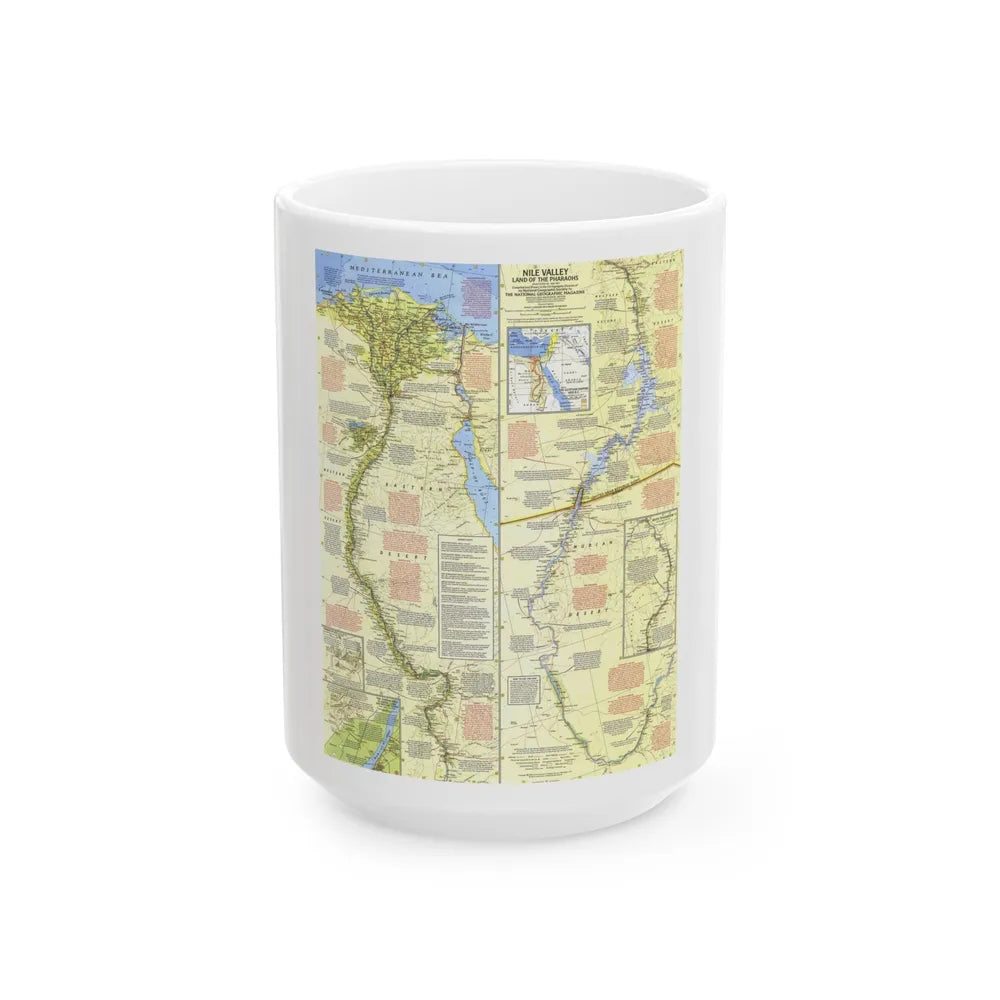 Egypt - Nile Valley, Land of the Pharaohs (1965) (Map) White Coffee Mug-15oz-Go Mug Yourself