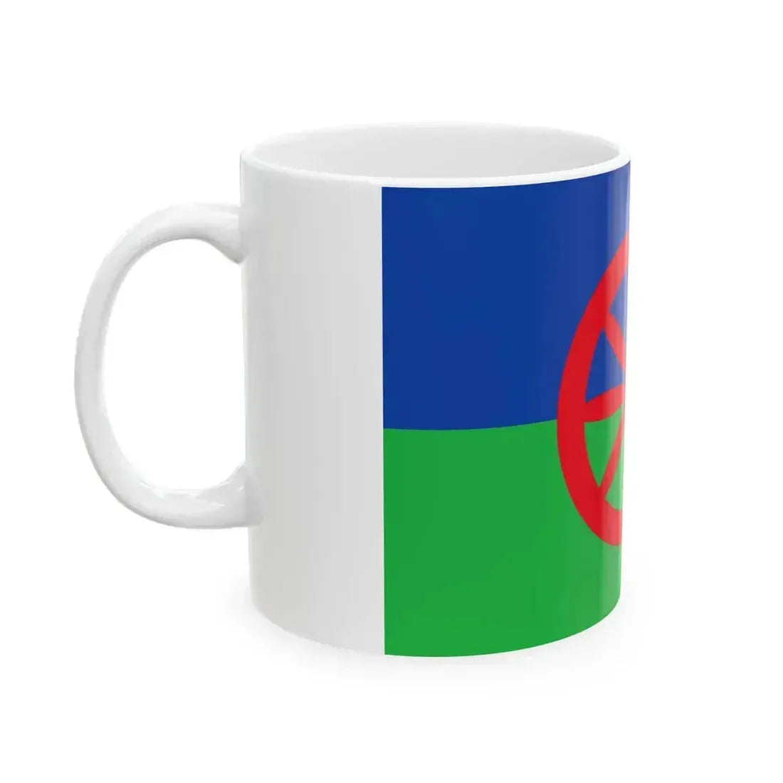 Eight-spoked wheel flag used by Hungarian Romanies (Hungary) White Coffee Mug - Go Mug Yourself