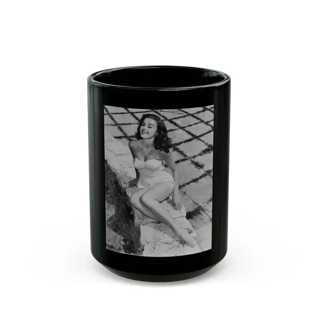 Elaine Stewart #112 (Vintage Female Icon) Black Coffee Mug 15oz - Go Mug Yourself
