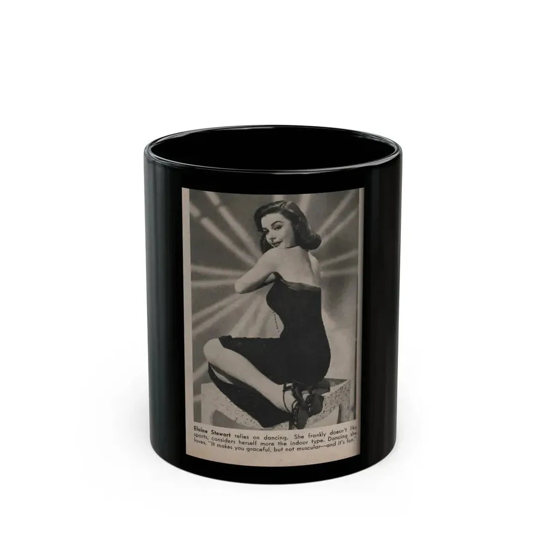 Elaine Stewart #131 - 1 B&W Photo & Caption from Modern Screen Mag. July '55 (Vintage Female Icon) Black Coffee Mug 11oz - Go Mug Yourself