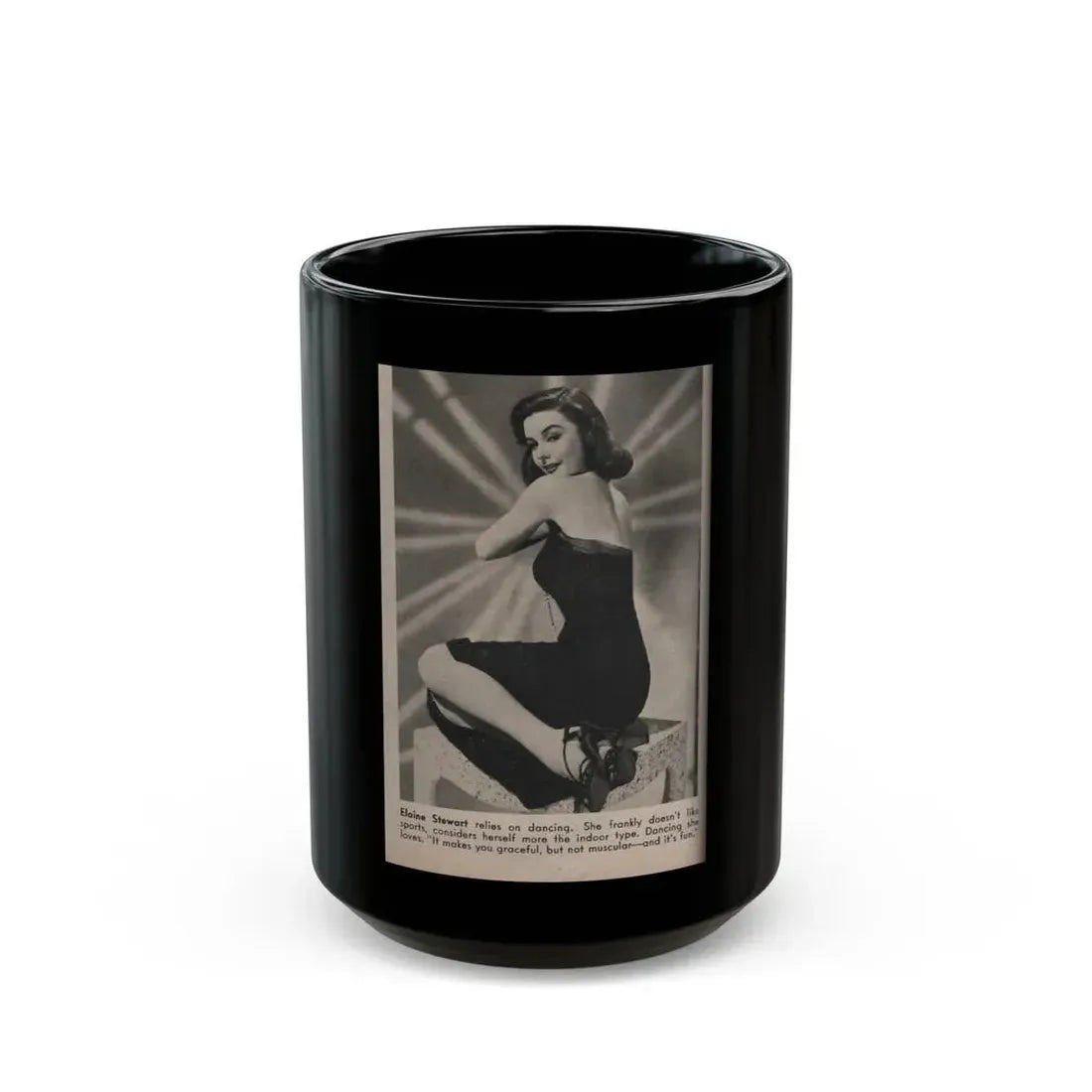 Elaine Stewart #131 - 1 B&W Photo & Caption from Modern Screen Mag. July '55 (Vintage Female Icon) Black Coffee Mug 15oz - Go Mug Yourself