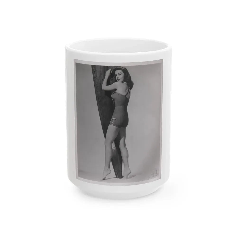 Elaine Stewart #162 - Negative Struck B&W 8x10 50's Era Full Body 1 Piece Swimsuit Cheesecake HQ Photo (Vintage Female Icon) White Coffee Mug 15oz - Go Mug Yourself