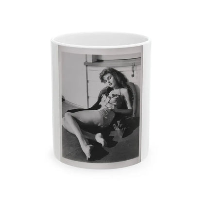 Elaine Stewart #166 - Negative Struck B&W 8x10 50's Era Full Body 1 Piece Swimsuit Cheesecake HQ Photo (Vintage Female Icon) White Coffee Mug 11oz - Go Mug Yourself