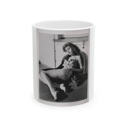 Elaine Stewart #166 - Negative Struck B&W 8x10 50's Era Full Body 1 Piece Swimsuit Cheesecake HQ Photo (Vintage Female Icon) White Coffee Mug 11oz - Go Mug Yourself