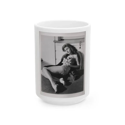 Elaine Stewart #166 - Negative Struck B&W 8x10 50's Era Full Body 1 Piece Swimsuit Cheesecake HQ Photo (Vintage Female Icon) White Coffee Mug 15oz - Go Mug Yourself