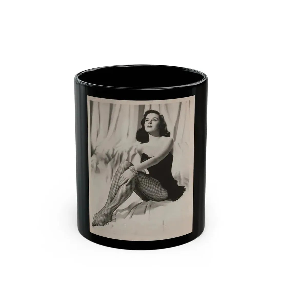 Elaine Stewart #170 - Vintage B&W 8x10 50's Era Full Body Glamour Fishnet Stockings Photo (Vintage Female Icon) Black Coffee Mug 11oz - Go Mug Yourself