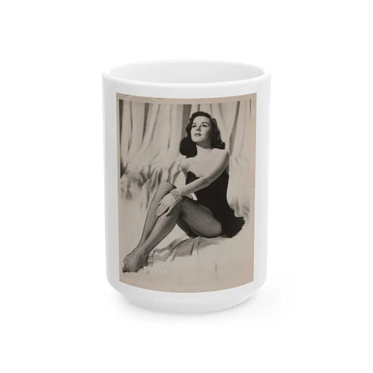 Elaine Stewart #170 - Vintage B&W 8x10 50's Era Full Body Glamour Fishnet Stockings Photo (Vintage Female Icon) White Coffee Mug 15oz - Go Mug Yourself