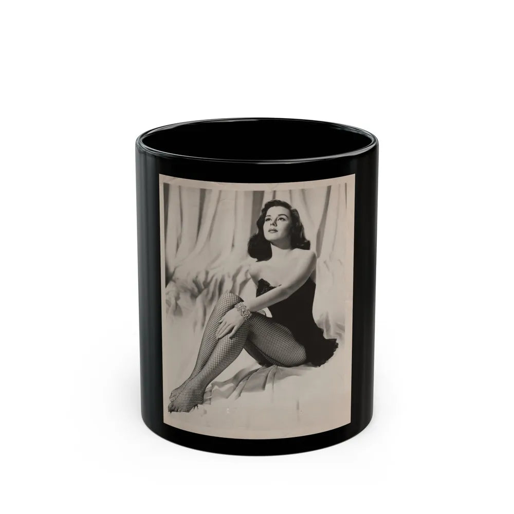 Elaine Stewart #170 - Vintage B&W 8x10 50's Era Full Body Glamour Fishnet Stockings Photo (Vintage Female Icon) Black Coffee Mug-11oz-Go Mug Yourself