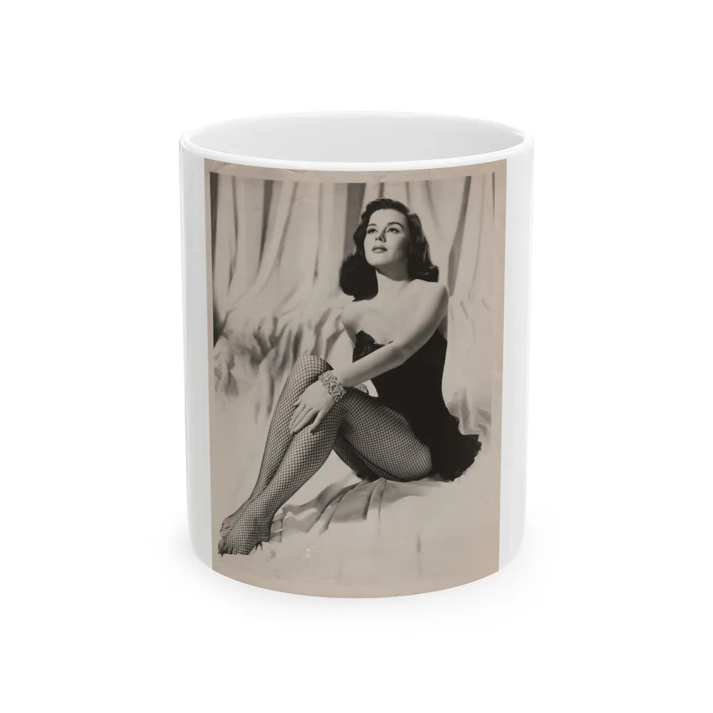 Elaine Stewart #170 - Vintage B&W 8x10 50's Era Full Body Glamour Fishnet Stockings Photo (Vintage Female Icon) White Coffee Mug-11oz-Go Mug Yourself