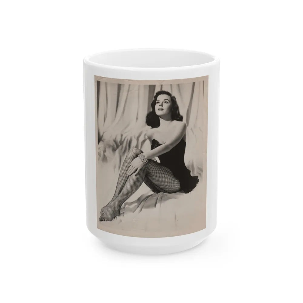 Elaine Stewart #170 - Vintage B&W 8x10 50's Era Full Body Glamour Fishnet Stockings Photo (Vintage Female Icon) White Coffee Mug-15oz-Go Mug Yourself