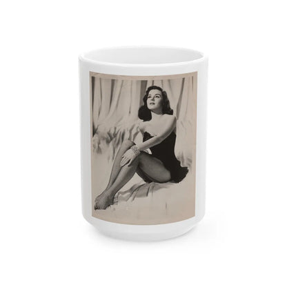 Elaine Stewart #170 - Vintage B&W 8x10 50's Era Full Body Glamour Fishnet Stockings Photo (Vintage Female Icon) White Coffee Mug-15oz-Go Mug Yourself