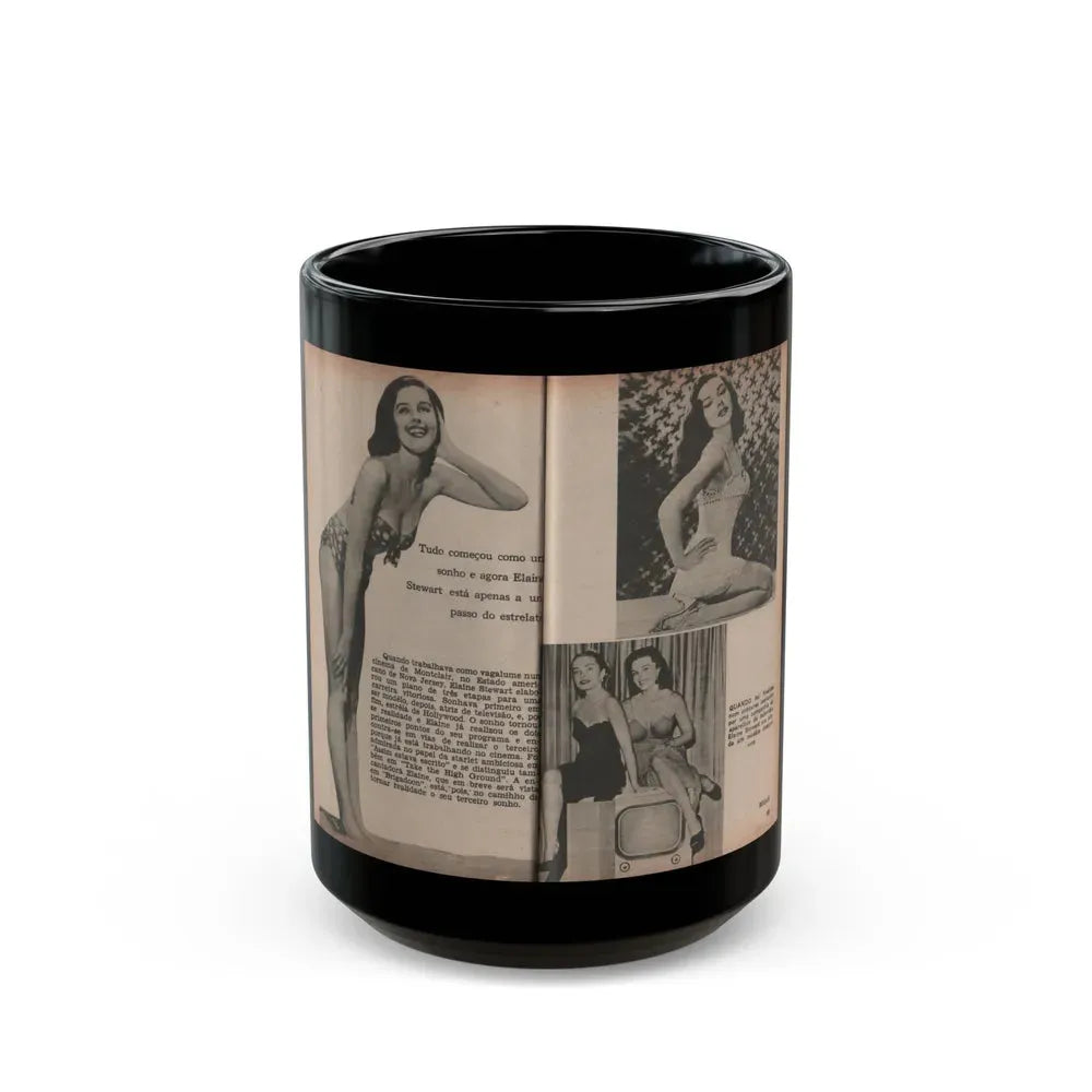 Elaine Stewart #172 - Pages 2 & 3 of 5 with, 3 Page B&W Photos & Captions from Aconteceu MARCO DE 1955 Brazilian Digest Mag. (Vintage Female Icon) Black Coffee Mug 15oz - Go Mug Yourself