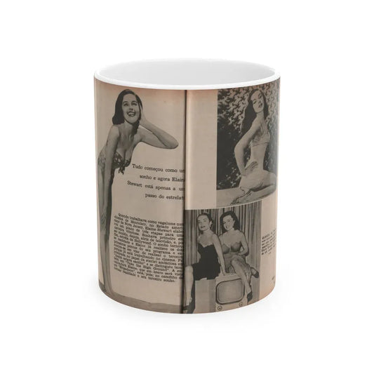 Elaine Stewart #172 - Pages 2 & 3 of 5 with, 3 Page B&W Photos & Captions from Aconteceu MARCO DE 1955 Brazilian Digest Mag. (Vintage Female Icon) White Coffee Mug 11oz - Go Mug Yourself