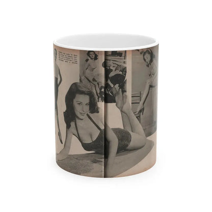 Elaine Stewart #173 - Pages 4 & 5 of 5 with, B&W Centerfold, 3 B&W Pics & Caption from Aconteceu MARCO DE 1955 Brazilian Digest Mag. (Vintage Female Icon) White Coffee Mug 11oz - Go Mug Yourself